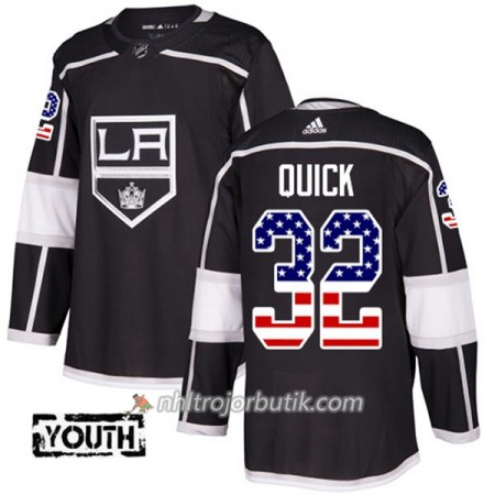 Män Ishockey Los Angeles Kings Tröja Jonathan Quick 32 Adidas 2017-2018 Svart USA Flag Fashion Authentic